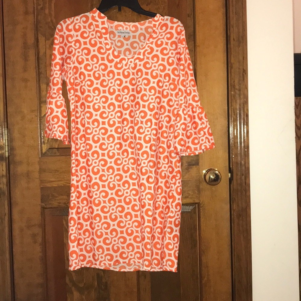 Orange and White Half Sleeve Dress